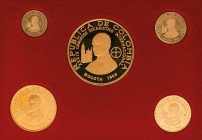 Komplettes Set mit 5 Goldmünzen von Kolumbien des Jahres 1968, dabei 100, 200, 300, 500 und 1500 Pesos. Dieses Set wurde in einer Aufalge von 8000 Stü...