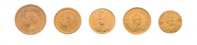 5 Goldmünzen Iran. Dabei u.a. 1/2 Toman 1904, 1/2 Pahlevi und 1 Pahlevi. Zusammen ca. 18,5 g.f.