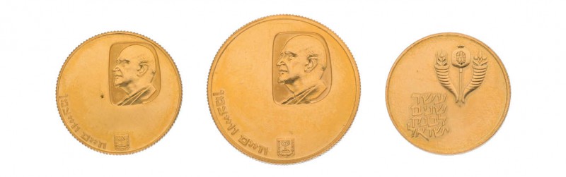 4 Goldmünzen Israel, dabei 50 und 100 Livot 1952 zum 10. Todestag von Weizmann, ...