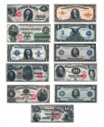 Konvolut von 10 Dollar Banknoten: 1 $ Legal Tender (1862), 1 x 1 $ Silver Certificate (o.J., 1923), 1 x 1 $ Legal Tender (1917), 1 x 2 $ Treasury Coin...