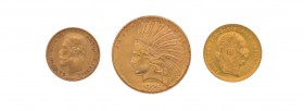 Kleine Sammlung von 21 Goldmünzen alle Welt. Dabei sind u.a. 1 x 5 Rubel Russland 1898, 1 x 10 Dollar USA Indianer 1926, 3 x 1 Dukat Österreich 1915, ...