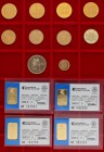Kleine Partie mit 10 Goldmünzen alle Welt. Dabei u.a. 4 x 250 Franken 1991,
3 x 20 Franken Vreneli, 100 Dollar Kanada 1976 Olympia, 5 Kronen 1920 
Sch...