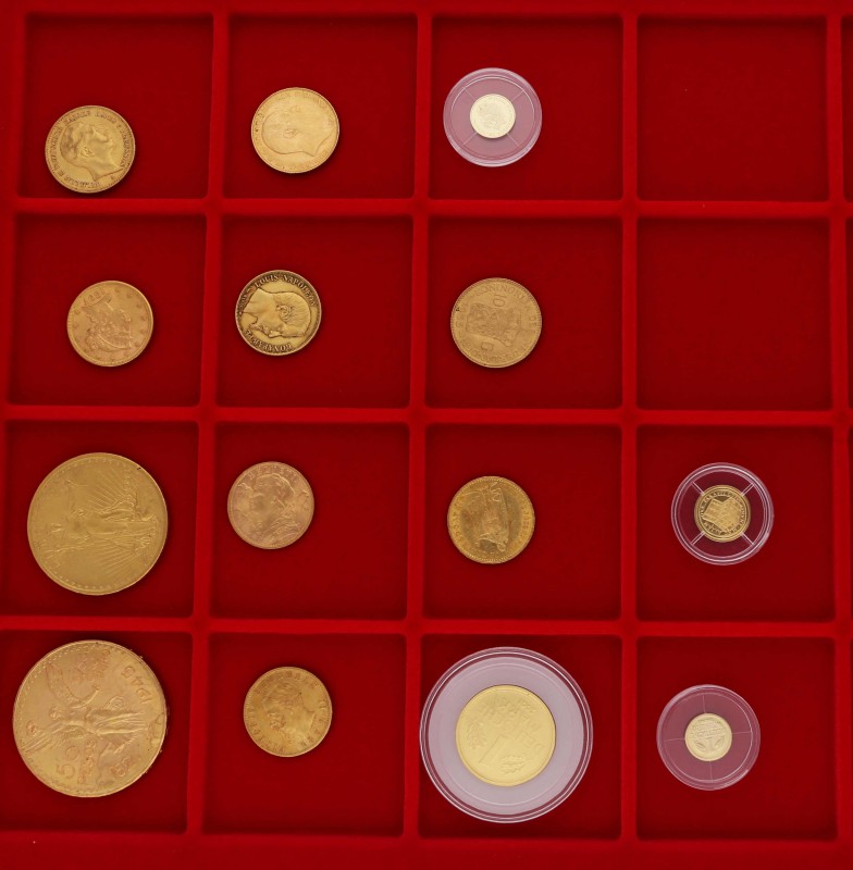 Kleine Partie mit 14 Goldmünzen alle Welt. Mit dabei u.a. Deutschland 1 DM 
Gold...
