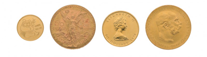8 Goldmünzen alle Welt. Dabei 5 x 1 Unze Kanada 1979, 1 x 50 Pesos Mexiko 
1947,...