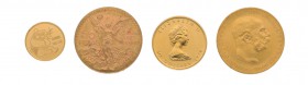 8 Goldmünzen alle Welt. Dabei 5 x 1 Unze Kanada 1979, 1 x 50 Pesos Mexiko 
1947, 1 x 100 Kronen Österreich 1915 sowie 1/4 Unze China Panda 1982 
origi...