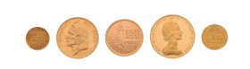 Partie mit 19 Goldmünzen alle Welt. Dabei u.a. Isle of Man 5 Pfund 1965, 
Peru 50 Soles 1931, selten sowie 1 Libra 1906 und 1918, Singapur 1969 auf 
d...