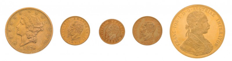 21 Goldmünzen alle Welt dabei u.a. Österreich mit 2 x 4 Dukaten 1915 und 
1x 100...