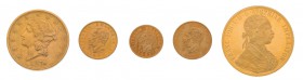 21 Goldmünzen alle Welt dabei u.a. Österreich mit 2 x 4 Dukaten 1915 und 
1x 100 Kronen 1915, USA 20 Dollar 1879 S, Australien 1 Sovereign 1880 S und ...