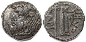 Griechische Münzen, BOSPORUS. Tetrahalk 300-280 v. Chr. (10,36 g. 21,5 mm). Vs.: Kopf des Flussgottes Borysthenes mit Horn n. l. Rs.: Axt und Bogen im...