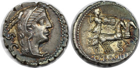 Römische Münzen, MÜNZEN DER RÖMISCHEN REPUBLIK. L. Procilius. Denarius (Serratus) 80 v. Chr., Roma. Vs.: S C, Kopf der Iuno Sospita mit Ziegenfellhaub...