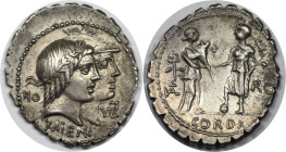 Römische Münzen, MÜNZEN DER RÖMISCHEN REPUBLIK. Q. Fufius Calenus, P. Mucius Scaevola Cordus. Denarius 70 v. Chr., Roma. Vs.: HO (im l. Feld) - VIRT (...