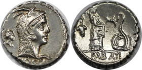 Römische Münzen, MÜNZEN DER RÖMISCHEN REPUBLIK. L. Roscius Fabatus. Denarius 64 v. Chr., Roma. Vs.: L ROSCI, Kopf der Iuno Sospita mit Ziegenhaube n.r...
