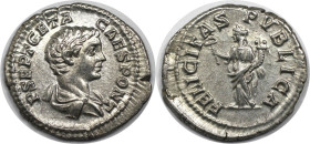Römische Münzen, MÜNZEN DER RÖMISCHEN KAISERZEIT. Geta als Cäsar (198-209 n. Chr.) Denar. Vs.: P SEPT GETA CAES PONT, Drapierte und gepanzerte Büste n...