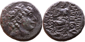 Philip I Philadelphus (93- 83 BC) Tetrarachm Obverse: Head of king right. Reverse: Zeus on throne facing left, holding scepter and Nike, monogram in f...