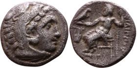 Alexander III (336-323 BC) Drachm Obverse: Head of Herakles to right, wearing lion skin headdress Rev: Zeus seated left on low throne, holding long sc...