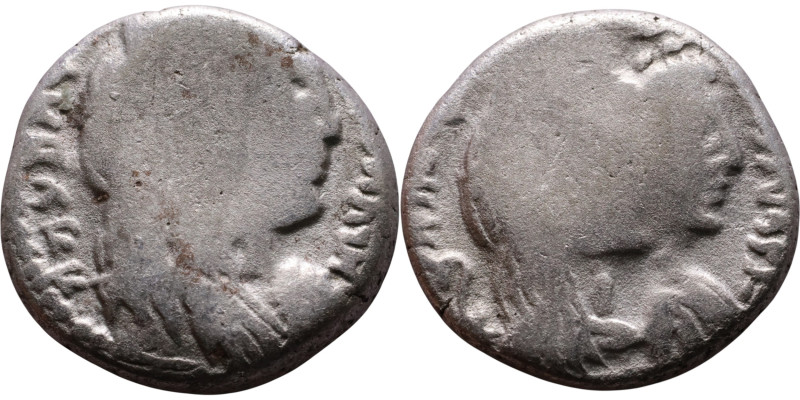 Nabataea, Obodas III. (30-9 BC.) AR Drachm or Denarius. Obverse: Jugate busts of...