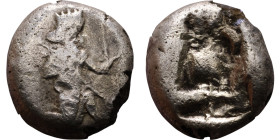 Persia, Achaemenid Kings AR Siglos. Time of Artaxerxes II - Artaxerxes III AR Siglos. Obverse: Persian king or hero Reverse: Patterned incuse punch