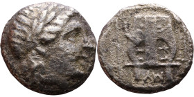 Greek Silver coin. (IV-I century BC) Obverse: Head of Apollo. Reverse: Lyre