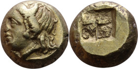 Ionia, Phokaia  (IV Century BC)  EL Hekte Obverse:  Head of Io wearing cow's horn left Reverse: Quadripartite incuse square.
