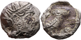 ATTICA, Athens. Circa 454-404 BC. Silver coin Obverse: Head of Athena right, with frontal eye, wearing earring, necklace, and crested Attic helmet Rev...