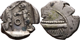 PHOENICIA: Sidon (4th century) Ar Obol Obverse: Galley l.; legend in Phoenician, Reverse. Persian king battling lion