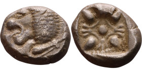 Ionia: Miletos (VI Century BC) Silver coin. Obverse:  Lion's head left   Reverse: Stellate pattern within incuse square.