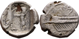 PHOENICIA: Sidon (4th century) Ar Obol Obverse: Galley l.; legend in Phoenician, Reverse. Persian king battling lion