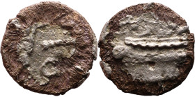 PHOENICIA: Sidon (4th century) Ar Obol Obverse: Galley l.; legend in Phoenician, Reverse. Persian king battling lion