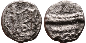 PHOENICIA: Sidon (4th century) Ar Obol Obverse: Galley l.; legend in Phoenician, Reverse. Persian king battling lion