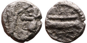 PHOENICIA: Sidon (4th century) Ar Obol Obverse: Galley l.; legend in Phoenician, Reverse. Persian king battling lion