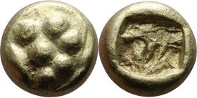 Sardis. (Kings of Lydia, period from Alyattes to Croesus, c. 620/10–550/39 BCE) EL stater 1/24 Obverse: Lion’s paw. Reverse: Square punch.