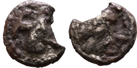 Phoenicia: Tyre ( IV century BC) Obol Obverse: Hippocamp right; waves and dolphin below. Reverse: Owl standing right, head facing; crook and flail dia...