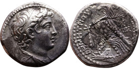 Demetrius II Nikator (Seleukid King: 144 – 138 BC and 129-126 BC ) Phoenica: Tyre – Tetradrachm Obverse: Draped bust in a diadem facing right. Reverse...