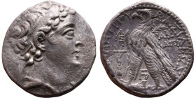Demetrius II Nikator (Seleukid King: 144 – 138 BC and 129-126 BC ) Phoenica: Tyre – Tetradrachm Obverse: Draped bust in a diadem facing right. Reverse...