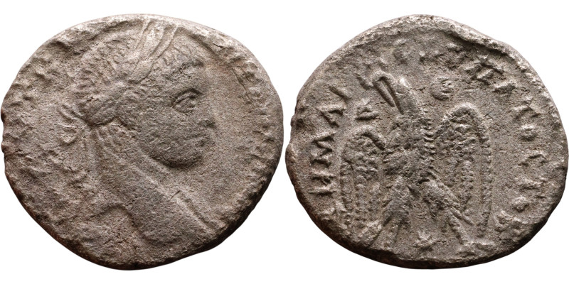 Elagabalus (218-222) Tetradrachm. Obverse: Bust of emperor. Reverse: Eagle stand...