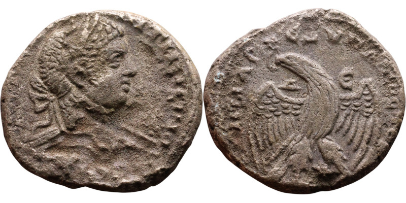 Elagabalus (218-222) Tetradrachm. Obverse: Bust of emperor. Reverse: Eagle stand...
