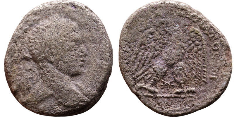 Elagabalus (218-222) Tetradrachm. Obverse: Bust of emperor. Reverse: Eagle stand...