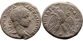 Elagabalus (218-222) Tetradrachm. Obverse: Bust of emperor. Reverse: Eagle standing left, head right, wreath in beak, tail right, wings spread