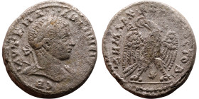 Elagabalus (218-222) Tetradrachm. Obverse: Bust of emperor. Reverse: Eagle standing left, head right, wreath in beak, tail right, wings spread