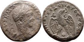 Elagabalus (218-222) Tetradrachm. Obverse: Bust of emperor. Reverse: Eagle standing left, head right, wreath in beak, tail right, wings spread