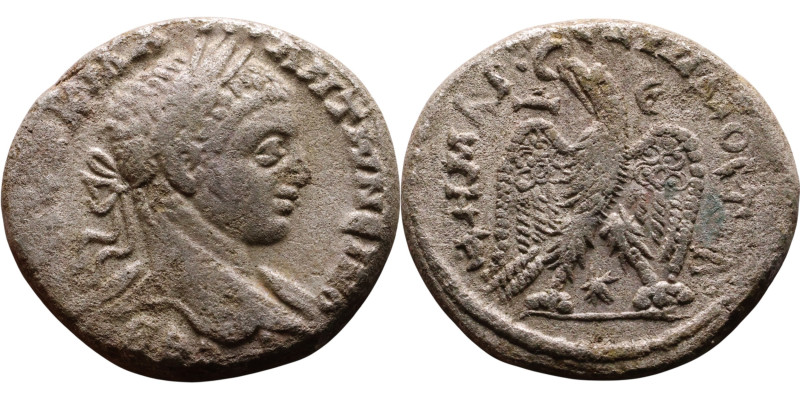 Elagabalus (218-222) Tetradrachm. Obverse: Bust of emperor. Reverse: Eagle stand...