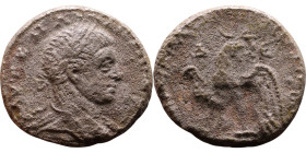 Macrinus  (217-218) Tetradrachm. Obverse: Bust of emperor. Reverse: Eagle standing left, head right, wreath in beak, tail right, wings spread