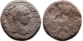 Elagabalus (218-222) Tetradrachm. Obverse: Bust of emperor. Reverse: Eagle standing left, head right, wreath in beak, tail right, wings spread