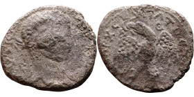 Macrinus  (217-218) Tetradrachm. Obverse: Bust of emperor. Reverse: Eagle standing left, head right, wreath in beak, tail right, wings spread