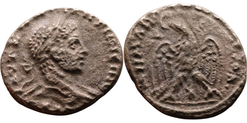Elagabalus (218-222) Tetradrachm. Obverse: Bust of emperor. Reverse: Eagle stand...