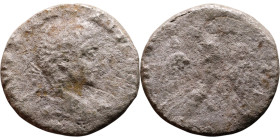 Elagabalus (218-222) Tetradrachm. Obverse: Bust of emperor. Reverse: Eagle standing left, head right, wreath in beak, tail right, wings spread