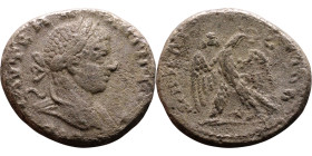 Elagabalus (218-222) Tetradrachm. Obverse: Bust of emperor. Reverse: Eagle standing left, head right, wreath in beak, tail right, wings spread