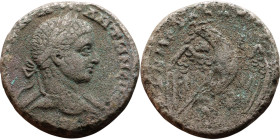 Elagabalus (218-222) Tetradrachm. Obverse: Bust of emperor. Reverse: Eagle standing left, head right, wreath in beak, tail right, wings spread