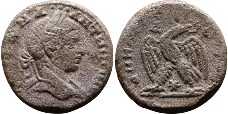 Elagabalus (218-222) Tetradrachm. Obverse: Bust of emperor. Reverse: Eagle stand...