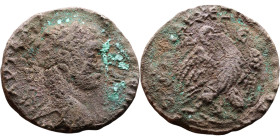 Elagabalus (218-222) Tetradrachm. Obverse: Bust of emperor. Reverse: Eagle standing left, head right, wreath in beak, tail right, wings spread